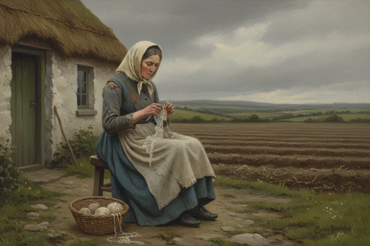 A Woman crocheting during the Irish famine 