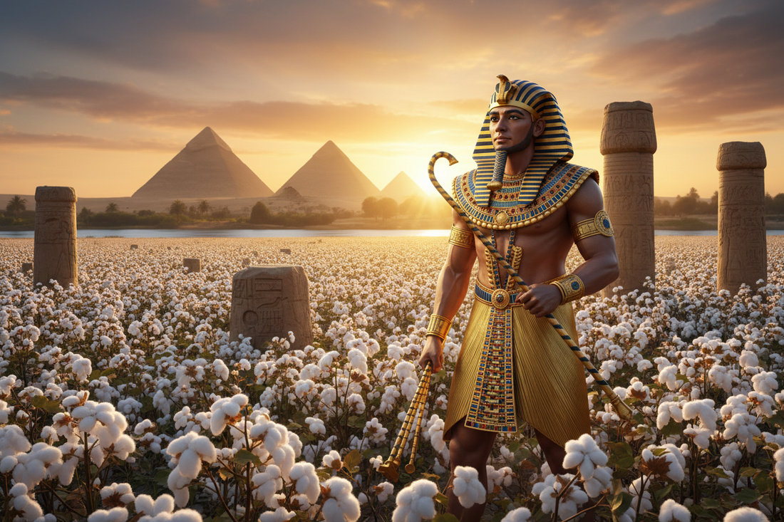 Cotton Farm in Egypt, Ancient Egypt, pharaoh standing in the middle  