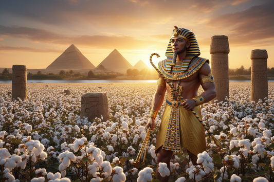 Cotton Farm in Egypt, Ancient Egypt, pharaoh standing in the middle  