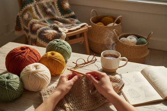 Woman crochet in a cozy setting